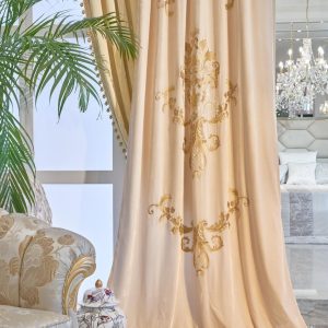 Elegant flesh color curtains with golden embroideries