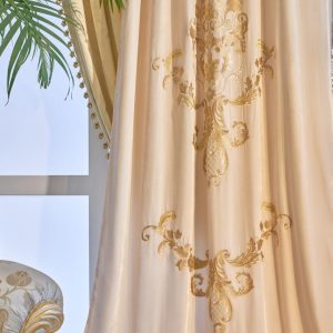 Classic style curtain in shinny peach and gold