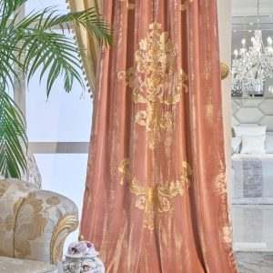 Classic style curtain in old rose fabrics and gold embroideries