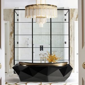Luxurious black marble bath tub