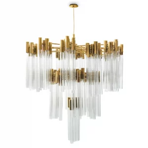 Luxury Tall Cylindrical Gold Chandelier