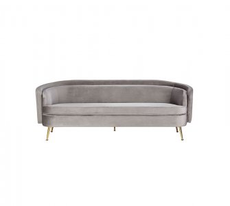 Curved Gray Velvet Sofa With Gold-Plated Leg