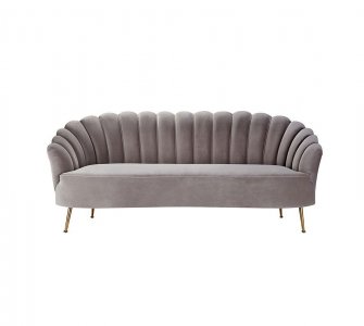 Pale Gray Wingback Sofa With Fluted Back