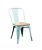Blue Metal Outdoor Cafe Chair With Wooden Seat