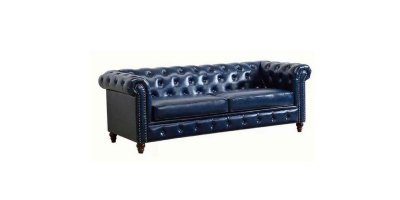 Authentic Blue Leather Chesterfield Restaurant Sofa
